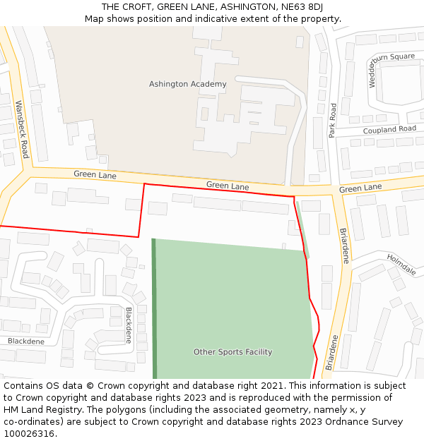 THE CROFT, GREEN LANE, ASHINGTON, NE63 8DJ: Location map and indicative extent of plot