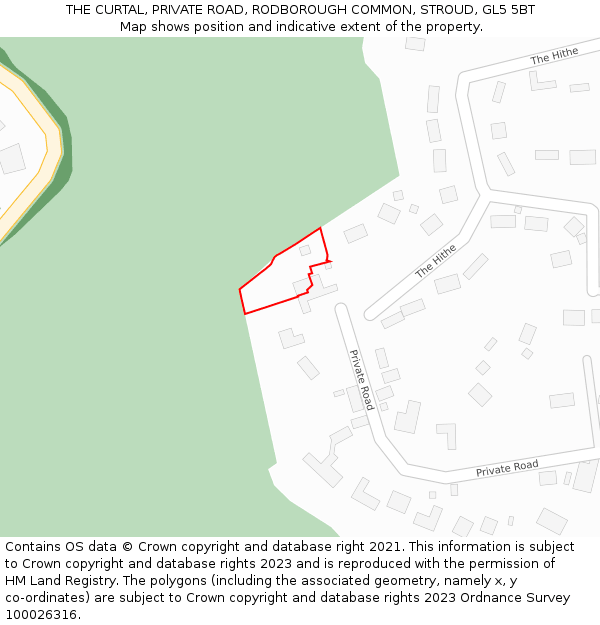 THE CURTAL, PRIVATE ROAD, RODBOROUGH COMMON, STROUD, GL5 5BT: Location map and indicative extent of plot