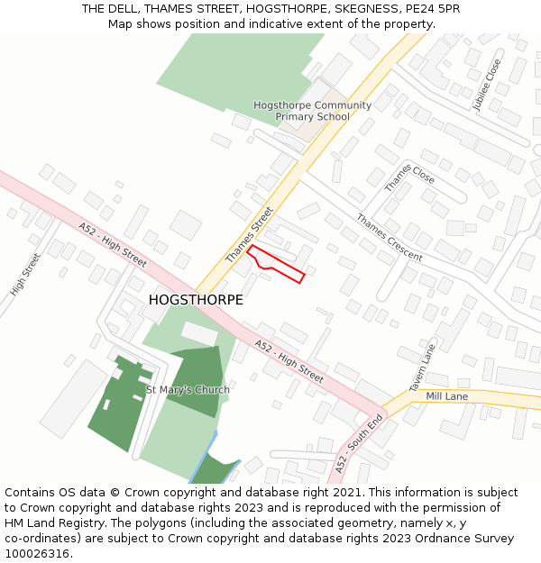 THE DELL, THAMES STREET, HOGSTHORPE, SKEGNESS, PE24 5PR: Location map and indicative extent of plot