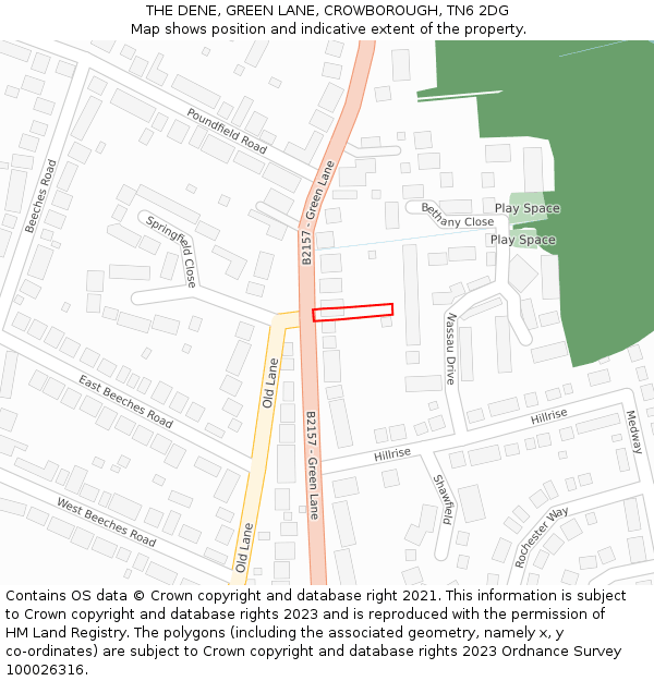 THE DENE, GREEN LANE, CROWBOROUGH, TN6 2DG: Location map and indicative extent of plot