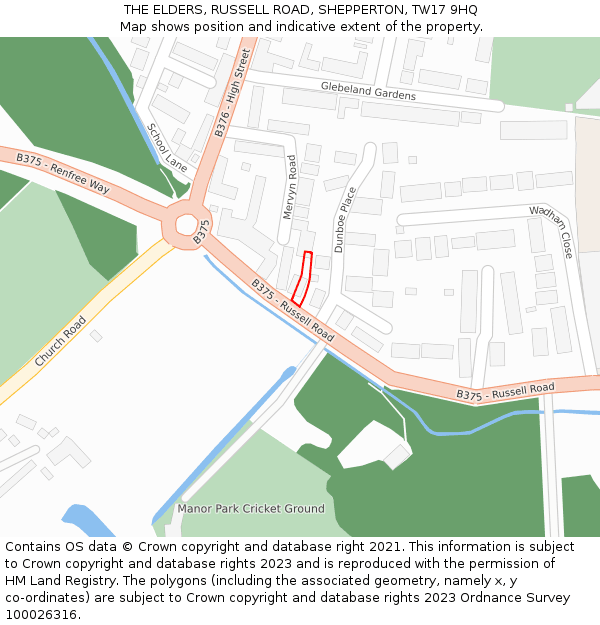 THE ELDERS, RUSSELL ROAD, SHEPPERTON, TW17 9HQ: Location map and indicative extent of plot