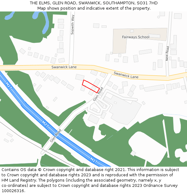 THE ELMS, GLEN ROAD, SWANWICK, SOUTHAMPTON, SO31 7HD: Location map and indicative extent of plot