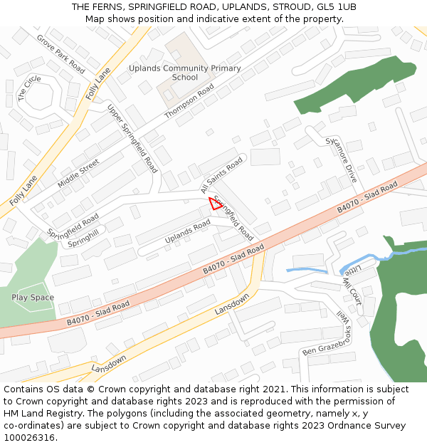 THE FERNS, SPRINGFIELD ROAD, UPLANDS, STROUD, GL5 1UB: Location map and indicative extent of plot