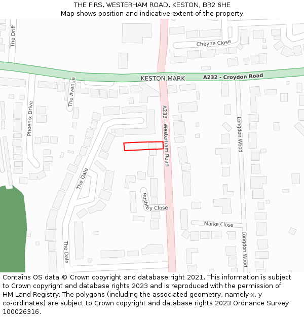 THE FIRS, WESTERHAM ROAD, KESTON, BR2 6HE: Location map and indicative extent of plot