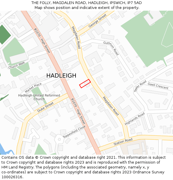THE FOLLY, MAGDALEN ROAD, HADLEIGH, IPSWICH, IP7 5AD: Location map and indicative extent of plot