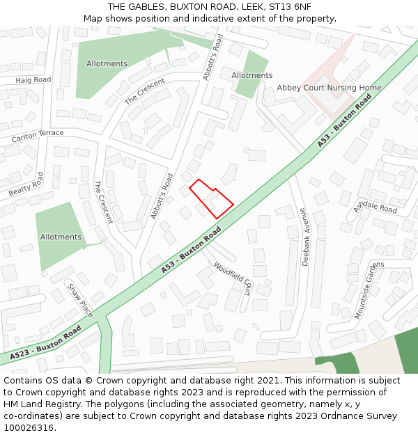 THE GABLES, BUXTON ROAD, LEEK, ST13 6NF: Location map and indicative extent of plot