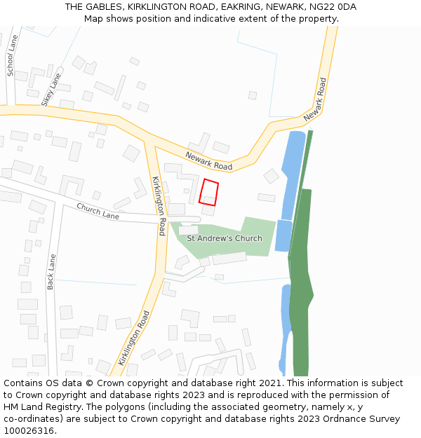 THE GABLES, KIRKLINGTON ROAD, EAKRING, NEWARK, NG22 0DA: Location map and indicative extent of plot