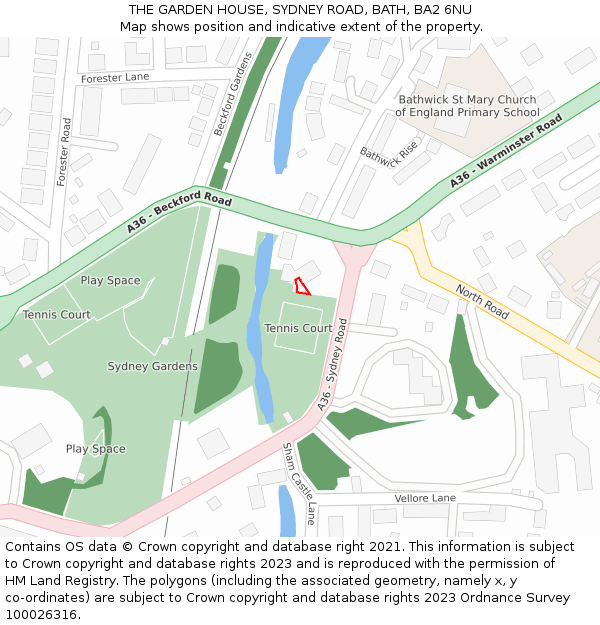 THE GARDEN HOUSE, SYDNEY ROAD, BATH, BA2 6NU: Location map and indicative extent of plot