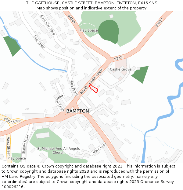 THE GATEHOUSE, CASTLE STREET, BAMPTON, TIVERTON, EX16 9NS: Location map and indicative extent of plot
