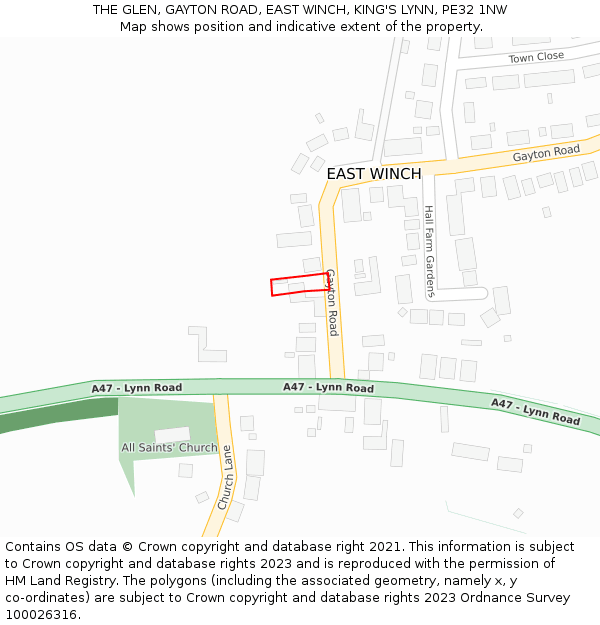 THE GLEN, GAYTON ROAD, EAST WINCH, KING'S LYNN, PE32 1NW: Location map and indicative extent of plot