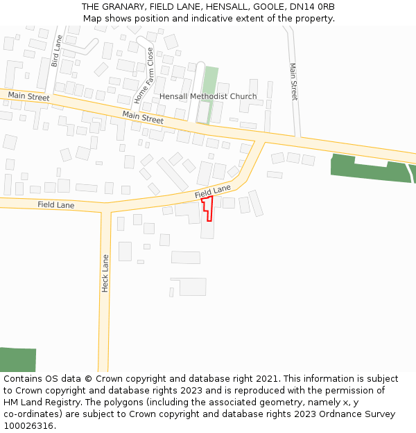 THE GRANARY, FIELD LANE, HENSALL, GOOLE, DN14 0RB: Location map and indicative extent of plot
