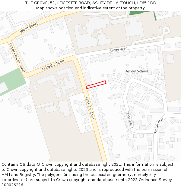 THE GROVE, 51, LEICESTER ROAD, ASHBY-DE-LA-ZOUCH, LE65 1DD: Location map and indicative extent of plot