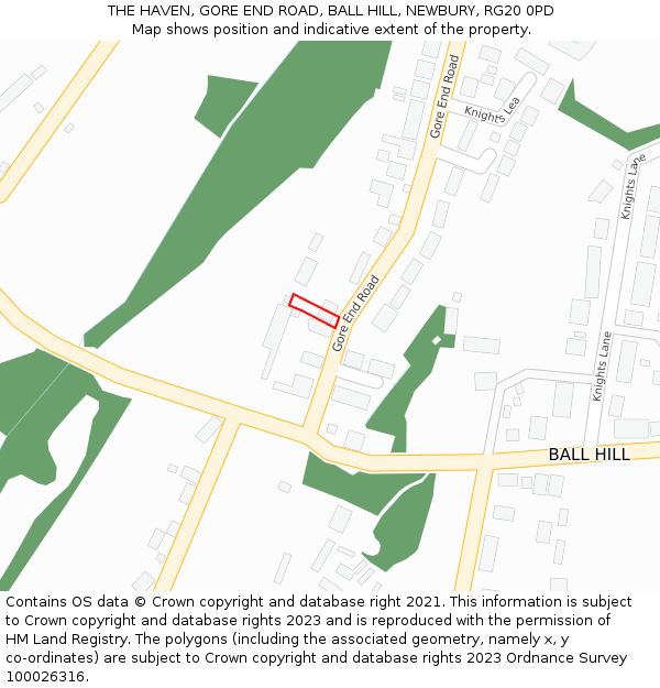 THE HAVEN, GORE END ROAD, BALL HILL, NEWBURY, RG20 0PD: Location map and indicative extent of plot