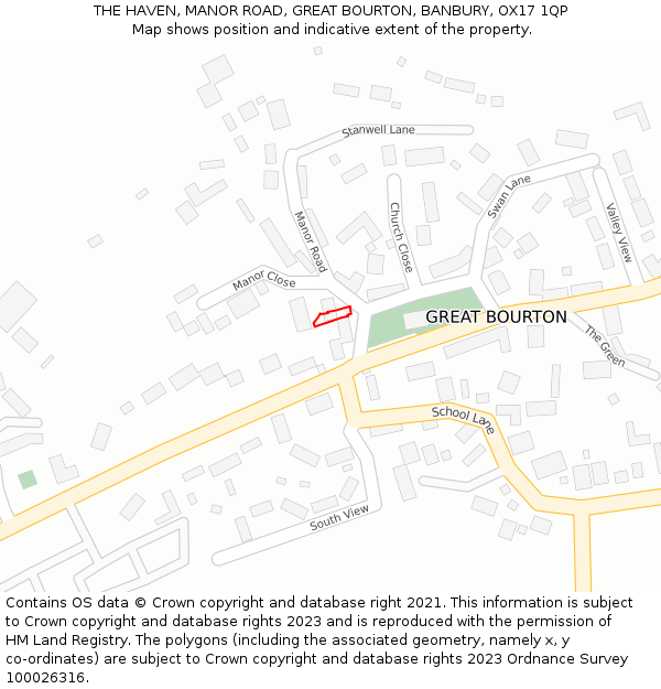 THE HAVEN, MANOR ROAD, GREAT BOURTON, BANBURY, OX17 1QP: Location map and indicative extent of plot
