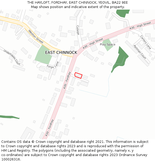 THE HAYLOFT, FORDHAY, EAST CHINNOCK, YEOVIL, BA22 9EE: Location map and indicative extent of plot