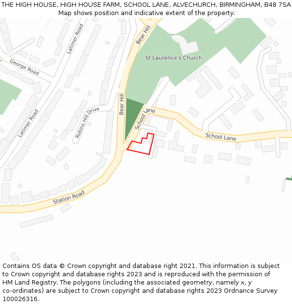THE HIGH HOUSE, HIGH HOUSE FARM, SCHOOL LANE, ALVECHURCH, BIRMINGHAM, B48 7SA: Location map and indicative extent of plot
