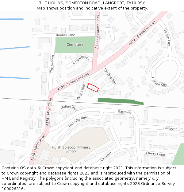 THE HOLLYS, SOMERTON ROAD, LANGPORT, TA10 9SY: Location map and indicative extent of plot