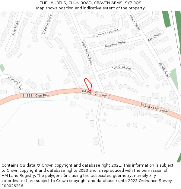 THE LAURELS, CLUN ROAD, CRAVEN ARMS, SY7 9QS: Location map and indicative extent of plot