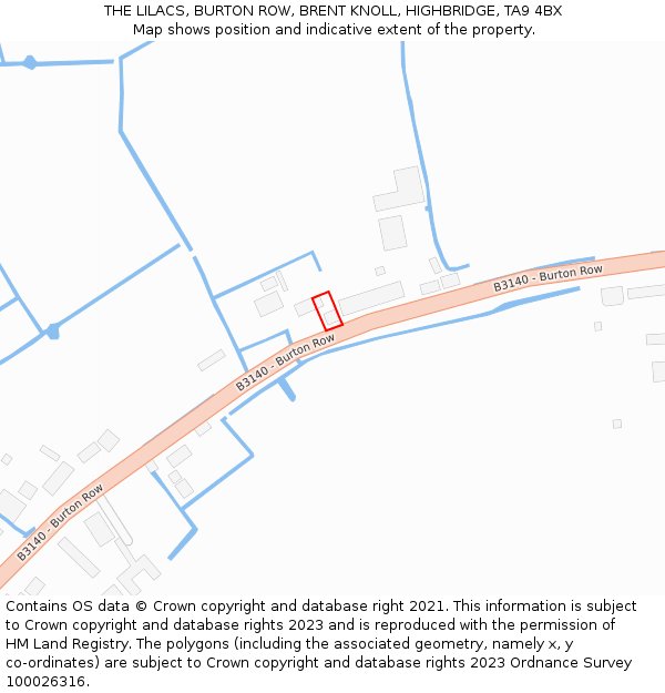 THE LILACS, BURTON ROW, BRENT KNOLL, HIGHBRIDGE, TA9 4BX: Location map and indicative extent of plot