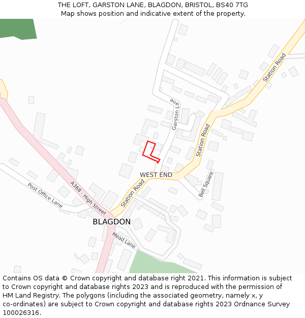 THE LOFT, GARSTON LANE, BLAGDON, BRISTOL, BS40 7TG: Location map and indicative extent of plot