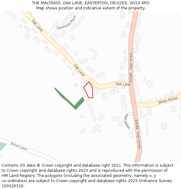 THE MALTINGS, OAK LANE, EASTERTON, DEVIZES, SN10 4PD: Location map and indicative extent of plot