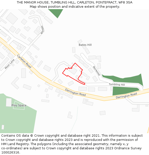 THE MANOR HOUSE, TUMBLING HILL, CARLETON, PONTEFRACT, WF8 3SA: Location map and indicative extent of plot