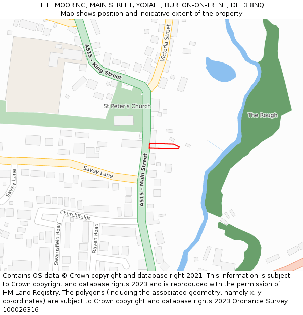 THE MOORING, MAIN STREET, YOXALL, BURTON-ON-TRENT, DE13 8NQ: Location map and indicative extent of plot