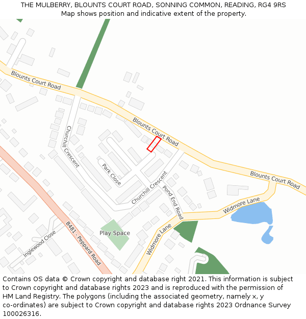THE MULBERRY, BLOUNTS COURT ROAD, SONNING COMMON, READING, RG4 9RS: Location map and indicative extent of plot