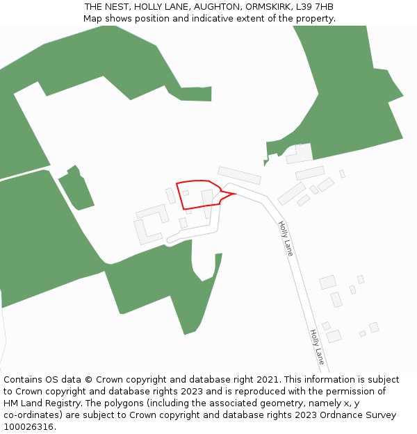 THE NEST, HOLLY LANE, AUGHTON, ORMSKIRK, L39 7HB: Location map and indicative extent of plot