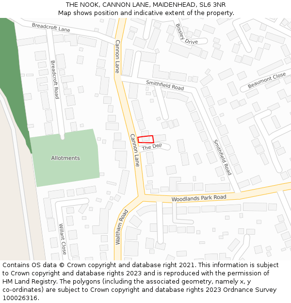 THE NOOK, CANNON LANE, MAIDENHEAD, SL6 3NR: Location map and indicative extent of plot