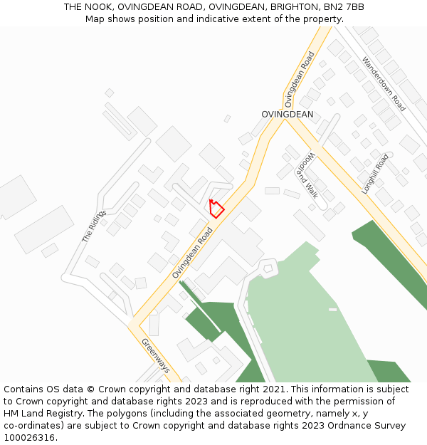 THE NOOK, OVINGDEAN ROAD, OVINGDEAN, BRIGHTON, BN2 7BB: Location map and indicative extent of plot