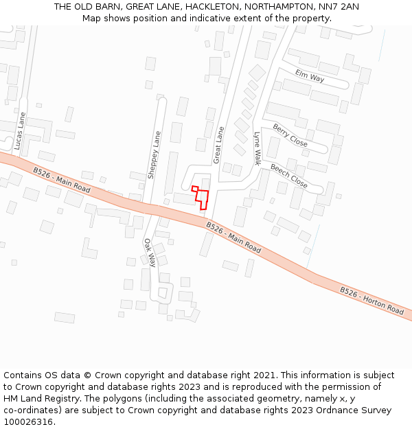 THE OLD BARN, GREAT LANE, HACKLETON, NORTHAMPTON, NN7 2AN: Location map and indicative extent of plot