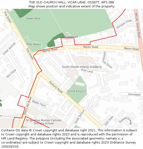 THE OLD CHURCH HALL, VICAR LANE, OSSETT, WF5 0BE: Location map and indicative extent of plot