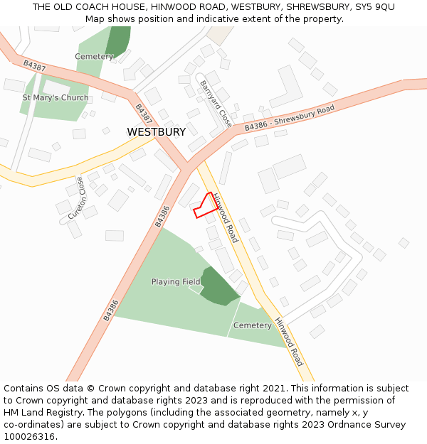 THE OLD COACH HOUSE, HINWOOD ROAD, WESTBURY, SHREWSBURY, SY5 9QU: Location map and indicative extent of plot