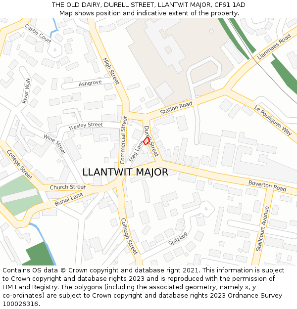 THE OLD DAIRY, DURELL STREET, LLANTWIT MAJOR, CF61 1AD: Location map and indicative extent of plot