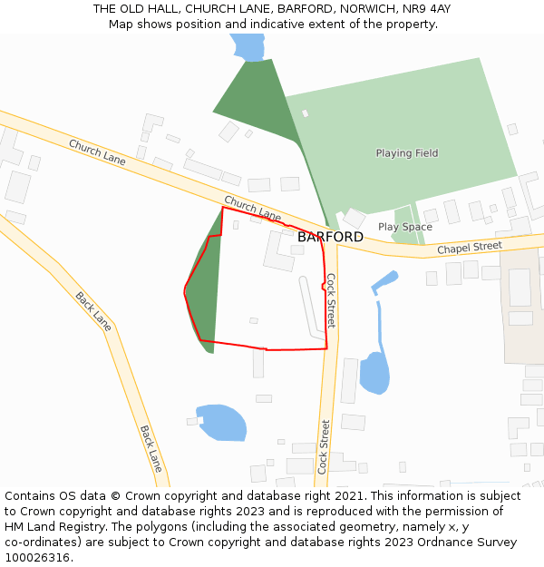 THE OLD HALL, CHURCH LANE, BARFORD, NORWICH, NR9 4AY: Location map and indicative extent of plot