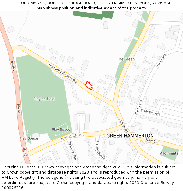 THE OLD MANSE, BOROUGHBRIDGE ROAD, GREEN HAMMERTON, YORK, YO26 8AE: Location map and indicative extent of plot