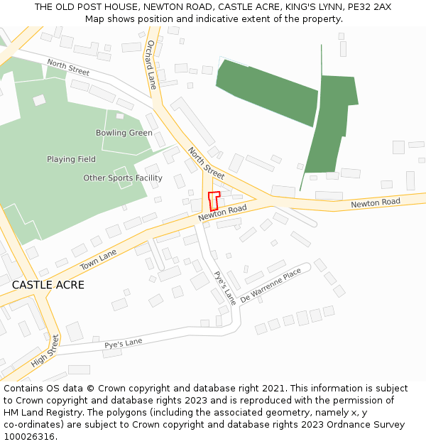 THE OLD POST HOUSE, NEWTON ROAD, CASTLE ACRE, KING'S LYNN, PE32 2AX: Location map and indicative extent of plot