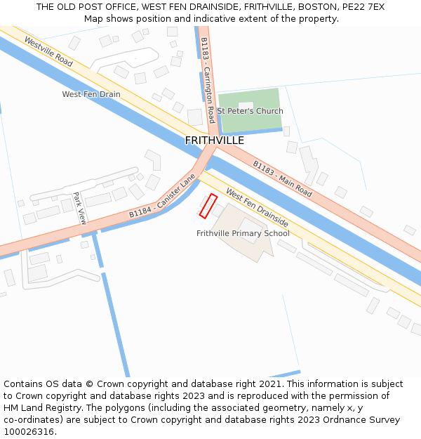 THE OLD POST OFFICE, WEST FEN DRAINSIDE, FRITHVILLE, BOSTON, PE22 7EX: Location map and indicative extent of plot