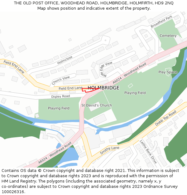 THE OLD POST OFFICE, WOODHEAD ROAD, HOLMBRIDGE, HOLMFIRTH, HD9 2NQ: Location map and indicative extent of plot