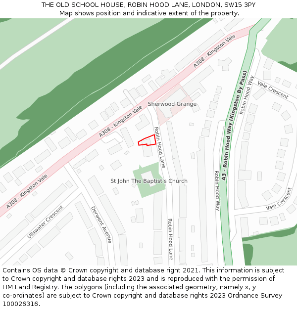THE OLD SCHOOL HOUSE, ROBIN HOOD LANE, LONDON, SW15 3PY: Location map and indicative extent of plot