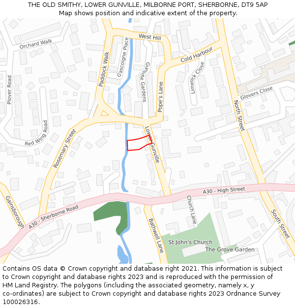THE OLD SMITHY, LOWER GUNVILLE, MILBORNE PORT, SHERBORNE, DT9 5AP: Location map and indicative extent of plot