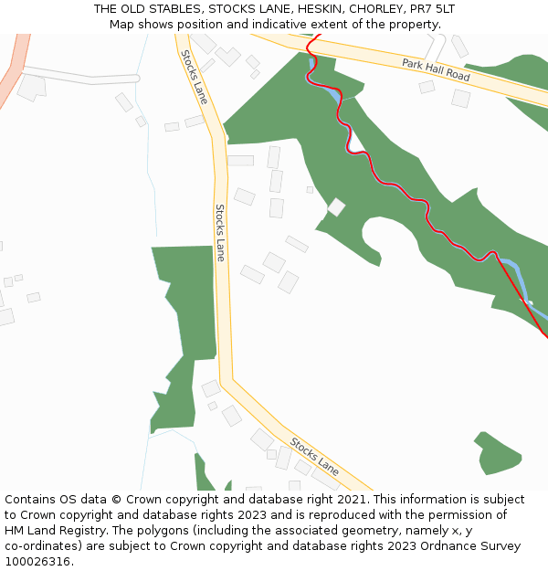 THE OLD STABLES, STOCKS LANE, HESKIN, CHORLEY, PR7 5LT: Location map and indicative extent of plot