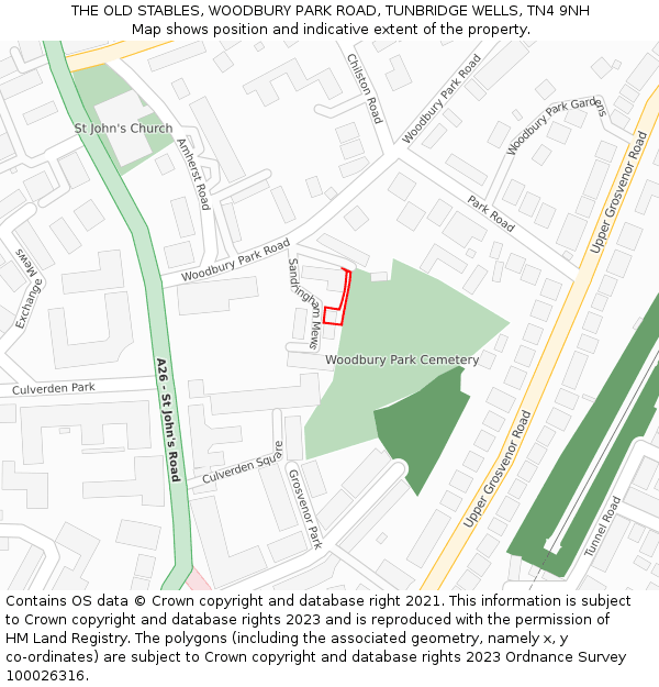 THE OLD STABLES, WOODBURY PARK ROAD, TUNBRIDGE WELLS, TN4 9NH: Location map and indicative extent of plot