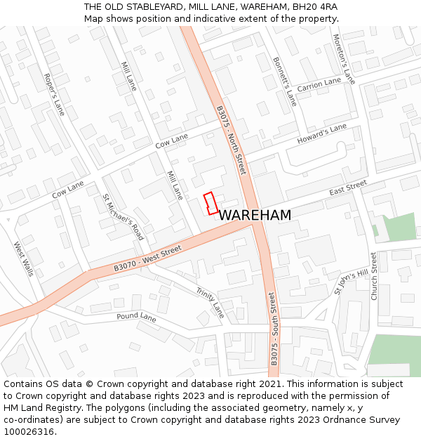 THE OLD STABLEYARD, MILL LANE, WAREHAM, BH20 4RA: Location map and indicative extent of plot
