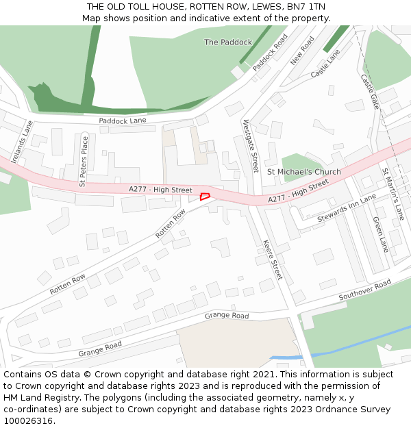 THE OLD TOLL HOUSE, ROTTEN ROW, LEWES, BN7 1TN: Location map and indicative extent of plot