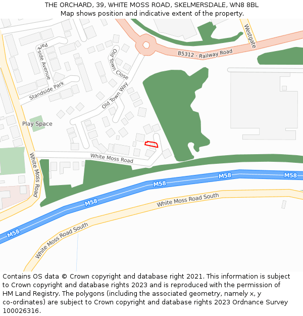 THE ORCHARD, 39, WHITE MOSS ROAD, SKELMERSDALE, WN8 8BL: Location map and indicative extent of plot