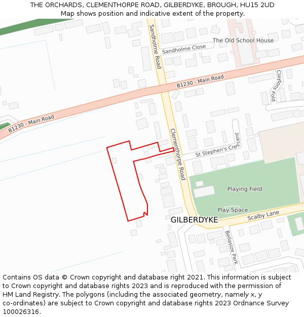 THE ORCHARDS, CLEMENTHORPE ROAD, GILBERDYKE, BROUGH, HU15 2UD: Location map and indicative extent of plot