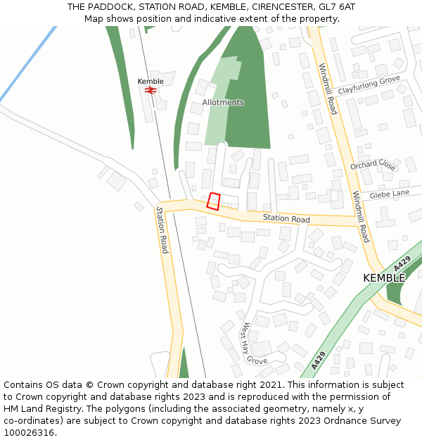 THE PADDOCK, STATION ROAD, KEMBLE, CIRENCESTER, GL7 6AT: Location map and indicative extent of plot