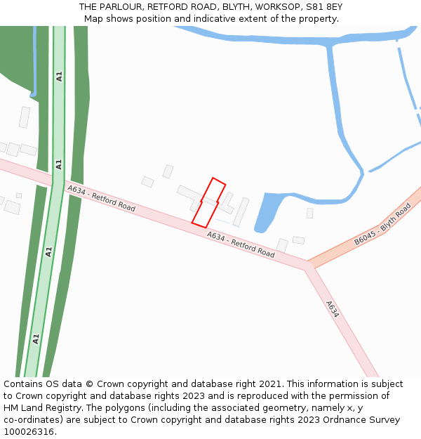 THE PARLOUR, RETFORD ROAD, BLYTH, WORKSOP, S81 8EY: Location map and indicative extent of plot